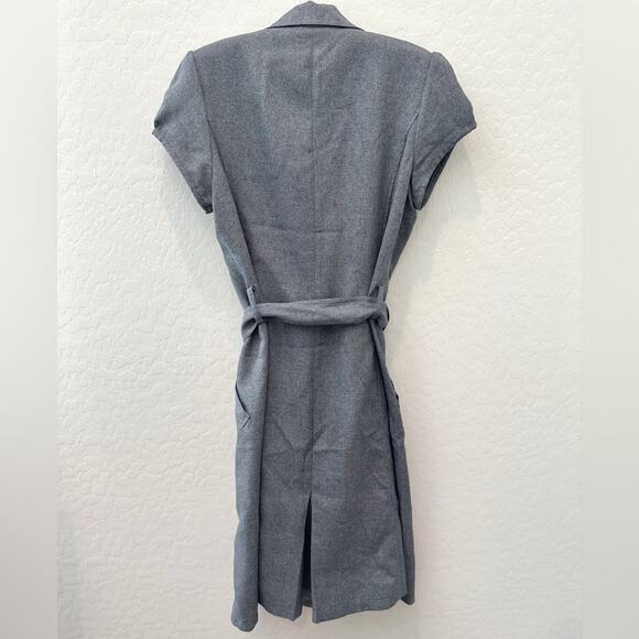 ROBBIE BEE | Vintage Gray Dress Double Breasted Belted Midi Retro | Size 10 - Picture 5 of 6